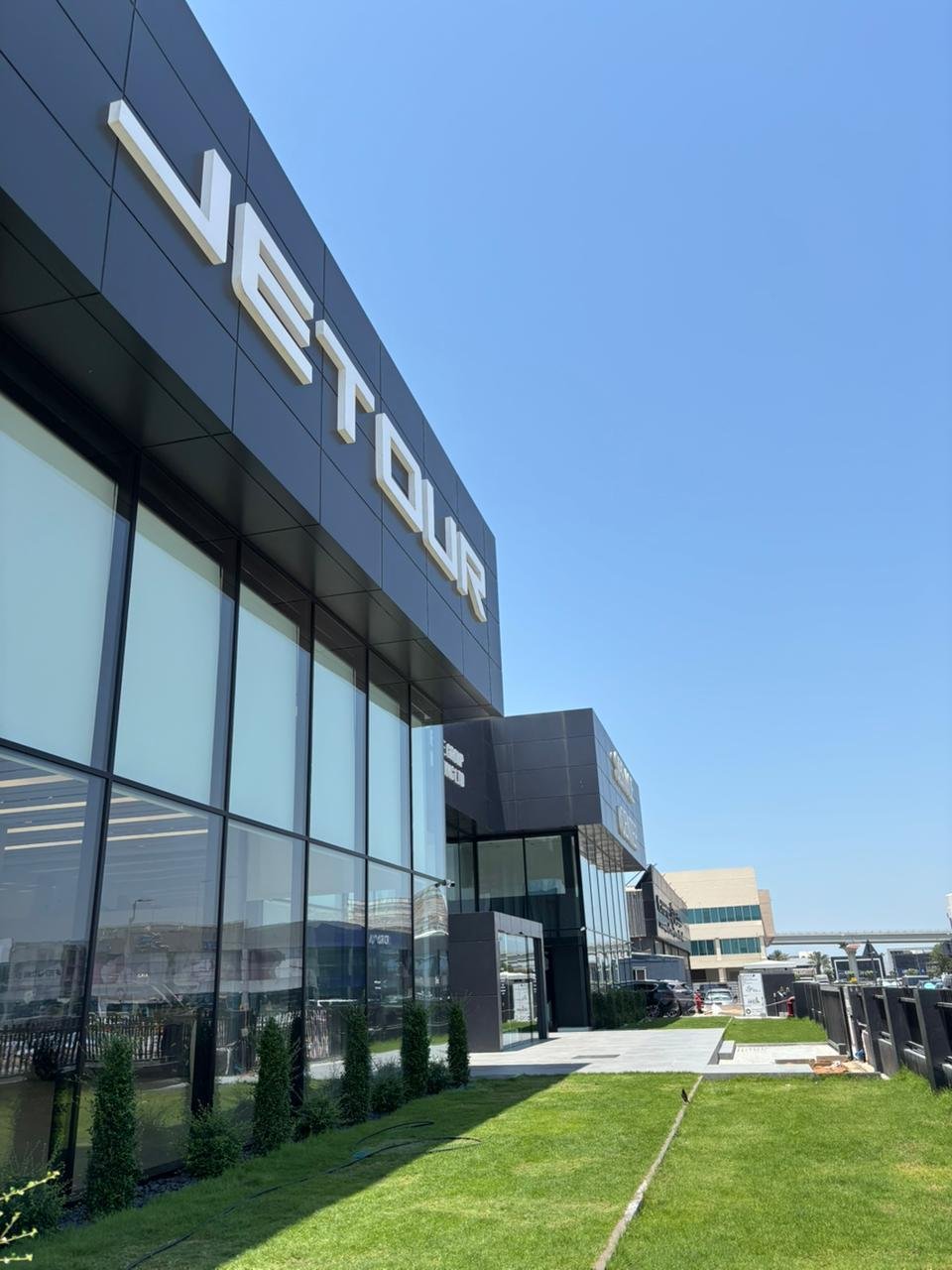 Commercial landscaping design at a Dubai showroom exterior